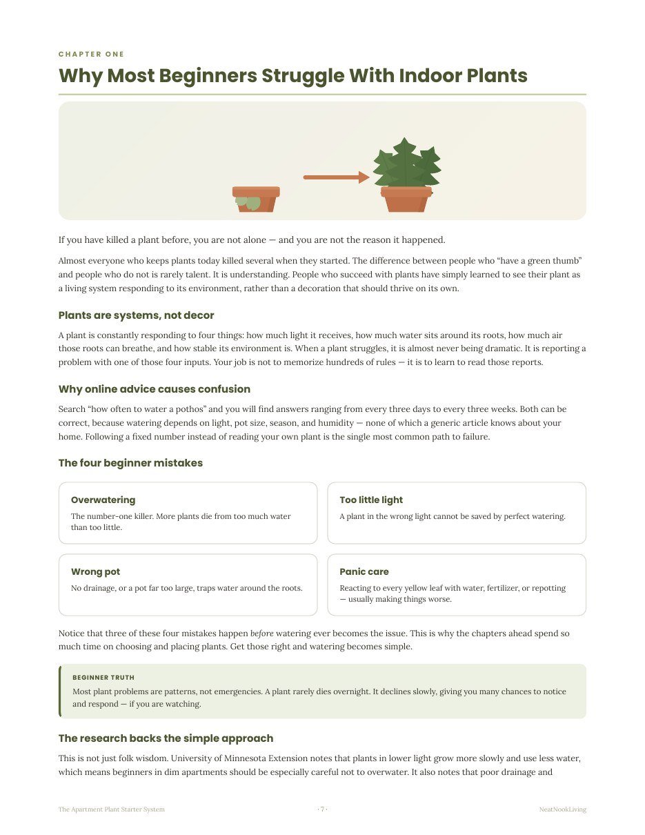 A chapter page inside the Apartment Plant Starter System ebook