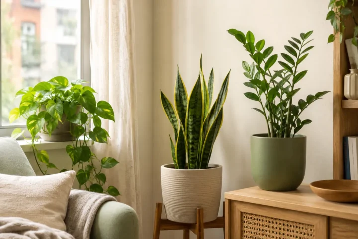 Indoor plant light test in a cozy apartment corner with beginner-friendly plants