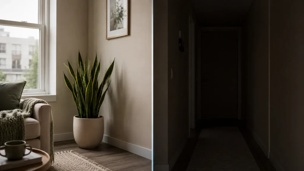 Low light vs no light plant placement comparison for beginners.
