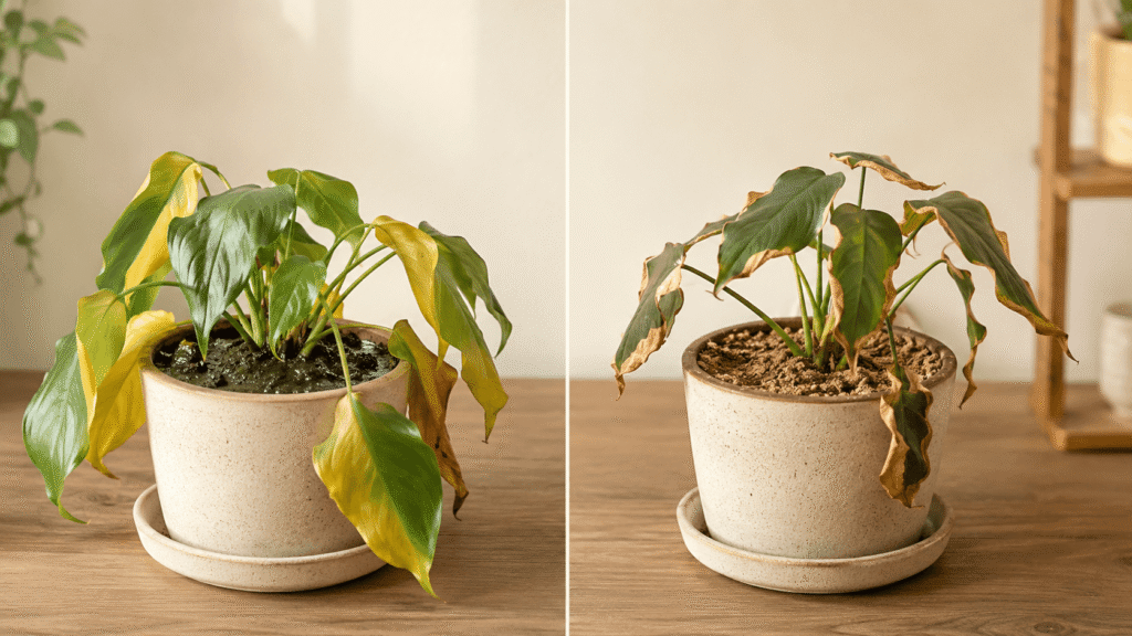overwatering vs underwatering indoor plants